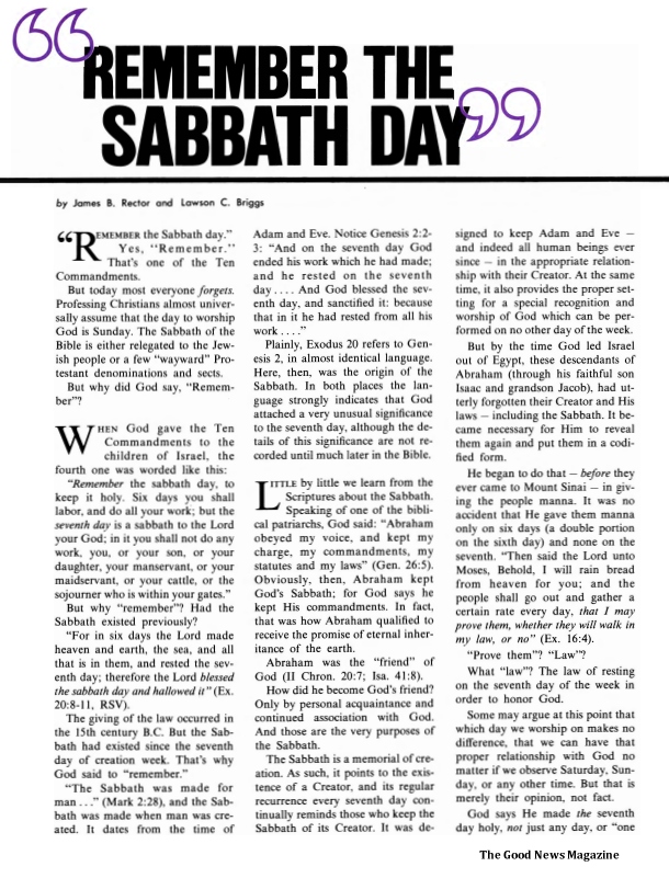 Remember The Sabbath Day – James B Rector & Lawson C Briggs – Good News ...