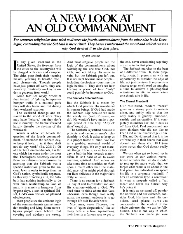 A NEW LOOK AT AN OLD COMMANDMENT – Jeff Calkins – Plain Truth Magazine ...