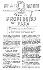 What is PROPHESIED for 1935!
Plain Truth Magazine
March 1935
Volume: Vol II, No.1
Issue: 