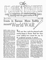 Events in Europe Move Swiftly toward World WAR!
Plain Truth Magazine
March 1938
Volume: Vol III, No.3
Issue: 