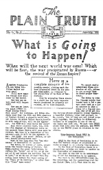What is Going to Happen!
Plain Truth Magazine
June-July 1934
Volume: Vol I, No.5
Issue: 