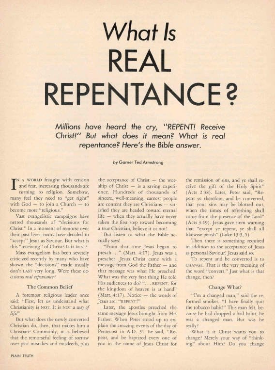 What Is REAL REPENTANCE Garner Ted Armstrong Plain Truth Magazine 