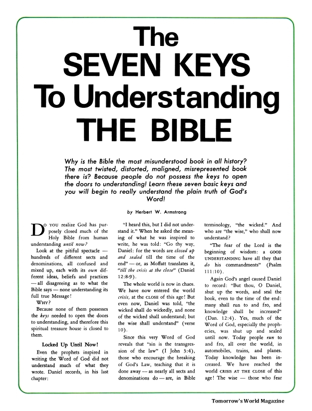 The Seven Keys To Understanding The Bible – Herbert W Armstrong ...