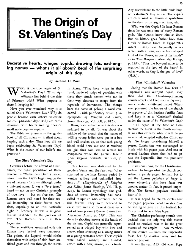 The Origin Of St. Valentine’s Day – Gerhard O Marx – Tomorrow’s World 