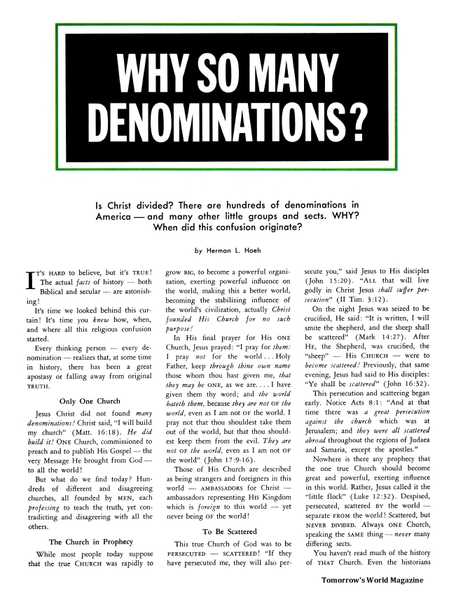Why So Many Denominations Herman L Hoeh Tomorrows World Magazine Herbert W Armstrong Library 5877